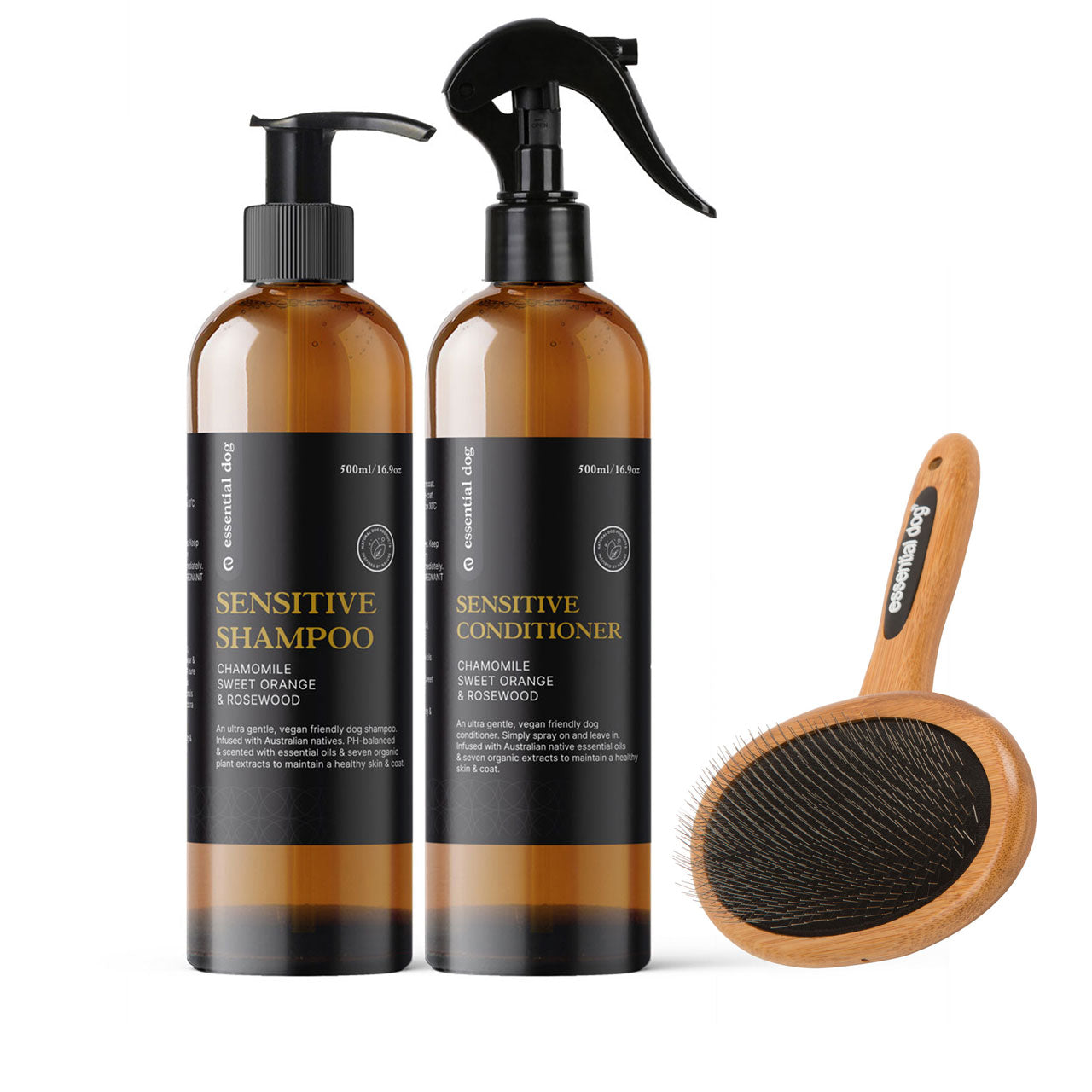 500ml Sensitive Shampoo & Conditioner & Natural Bamboo Brush - Smooch & Scratch